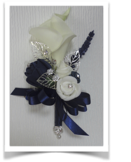 Navy Blue & Pale Ivory Corsage